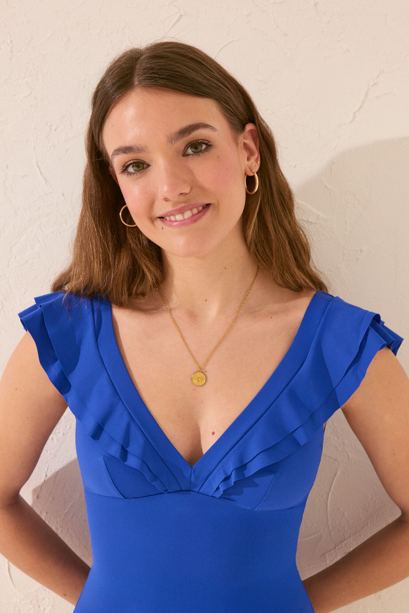 Women'secret Traje de ba&ntilde;o moldeador con escote en V azul