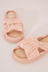 Women'secret Pantuflas para casa con parte superior anudada de rafia color naranja melocot&oacute;n naranja