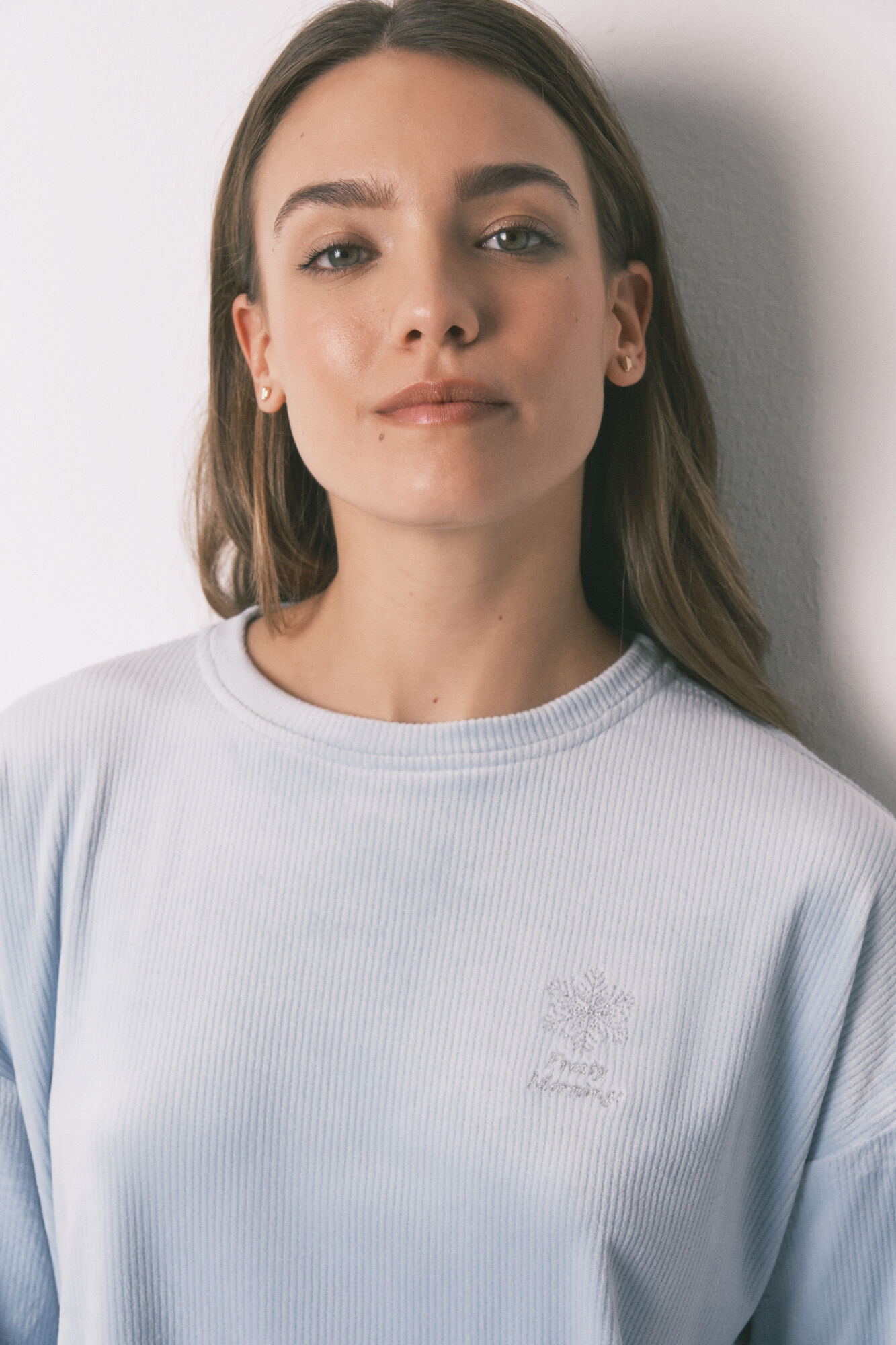 Women'secret Pijama larga de terciopelo azul. azul