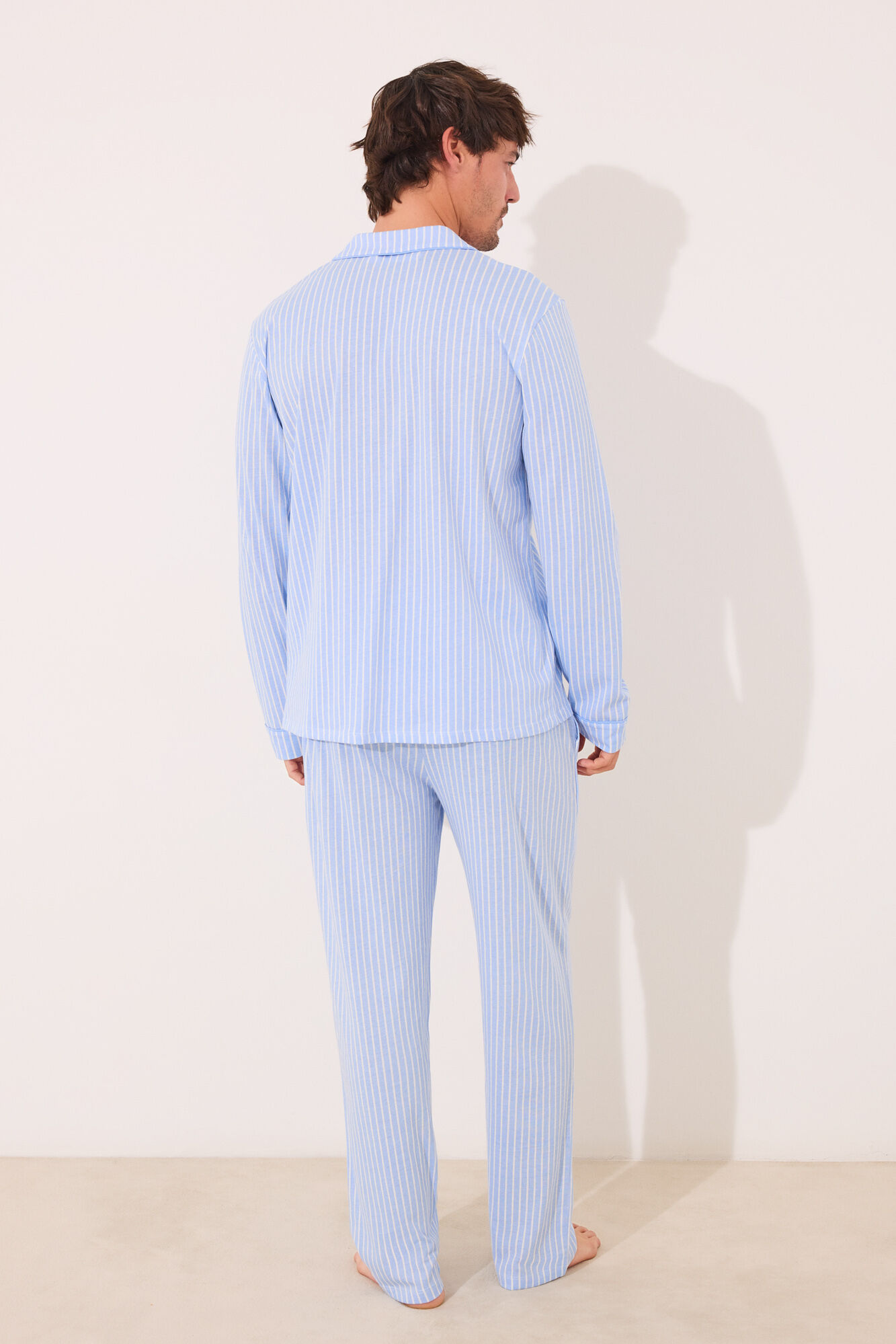 Women'secret Pijama camisera de algod&oacute;n de rayas azules para hombre estampado