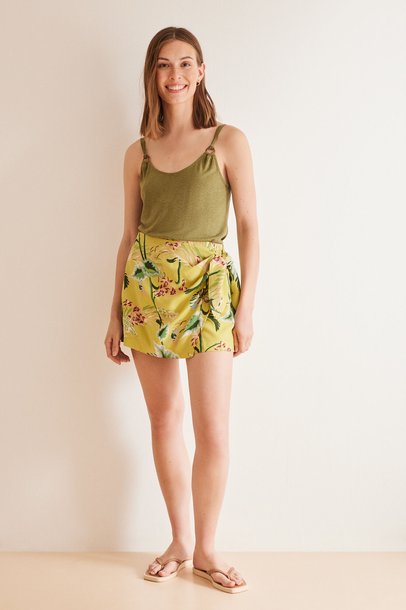 Women'secret Playera tirantes kaki lino