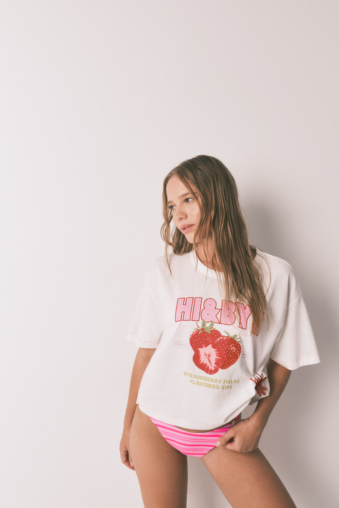 HI&BYE Panty de bikini brasile&ntilde;o estampado de rayas rosa rosa