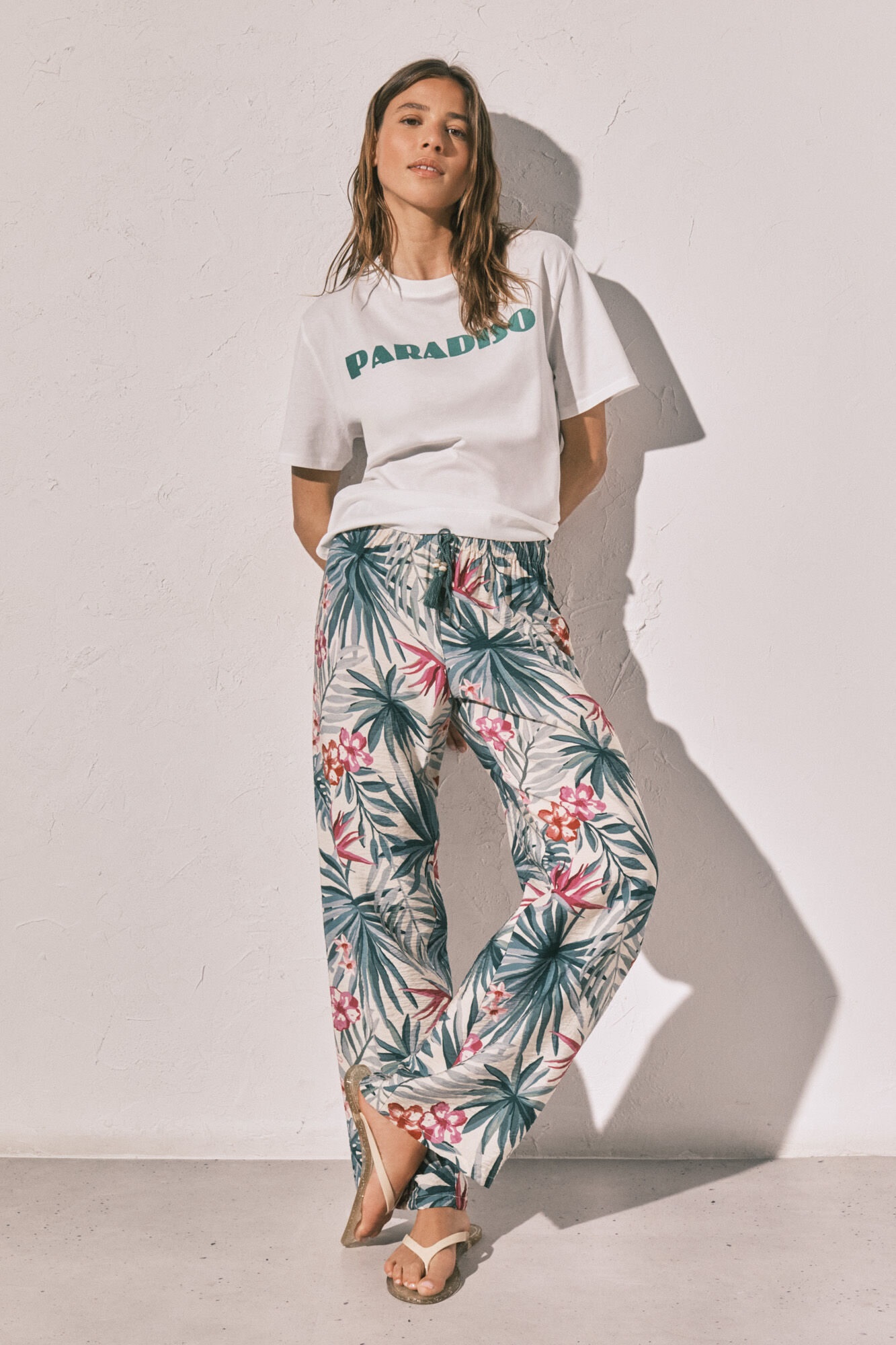 Women'secret Pantal&oacute;n largo estampado verde