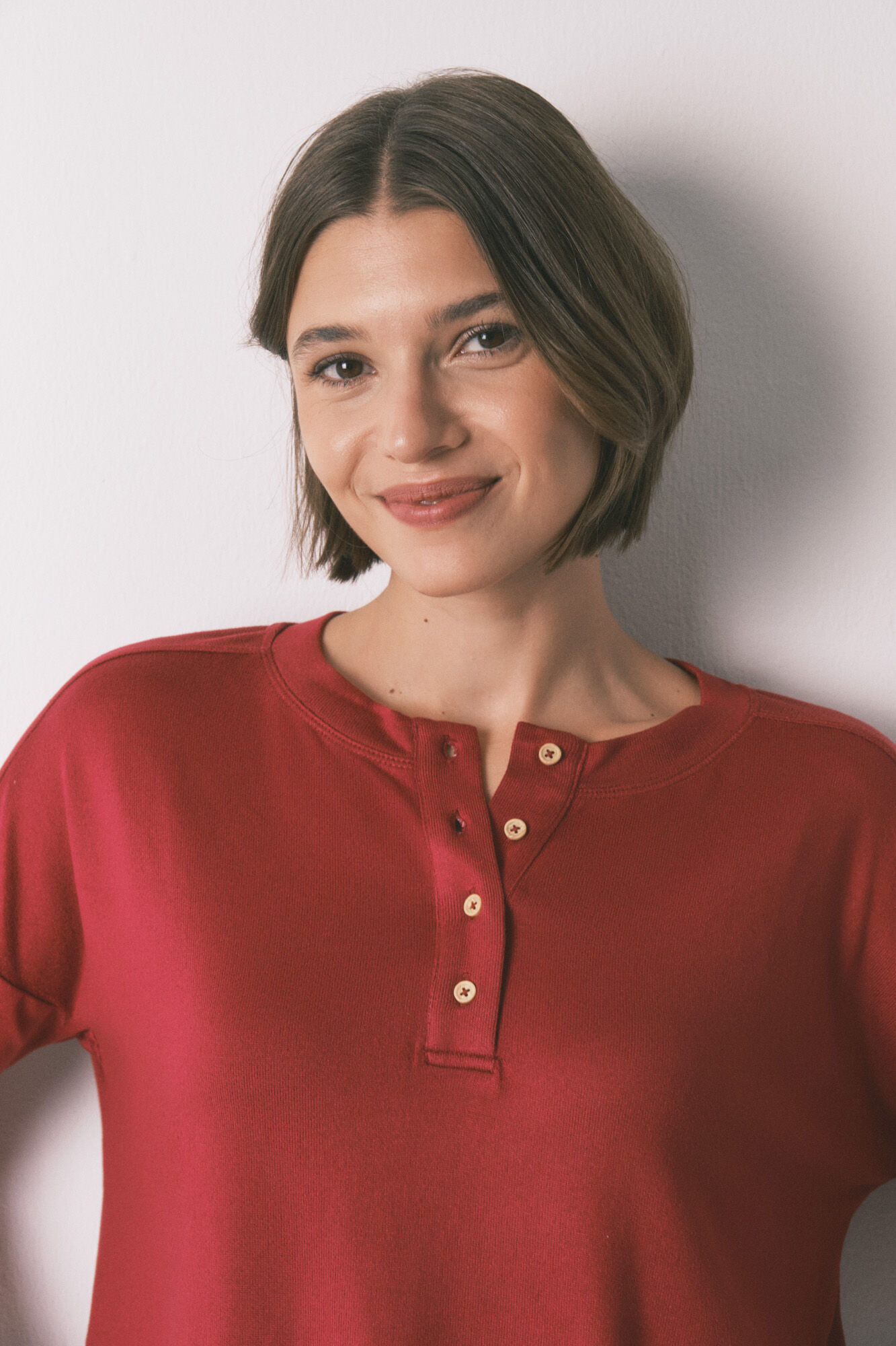 Women'secret Playera tejido de manga larga de ante rojo rojo