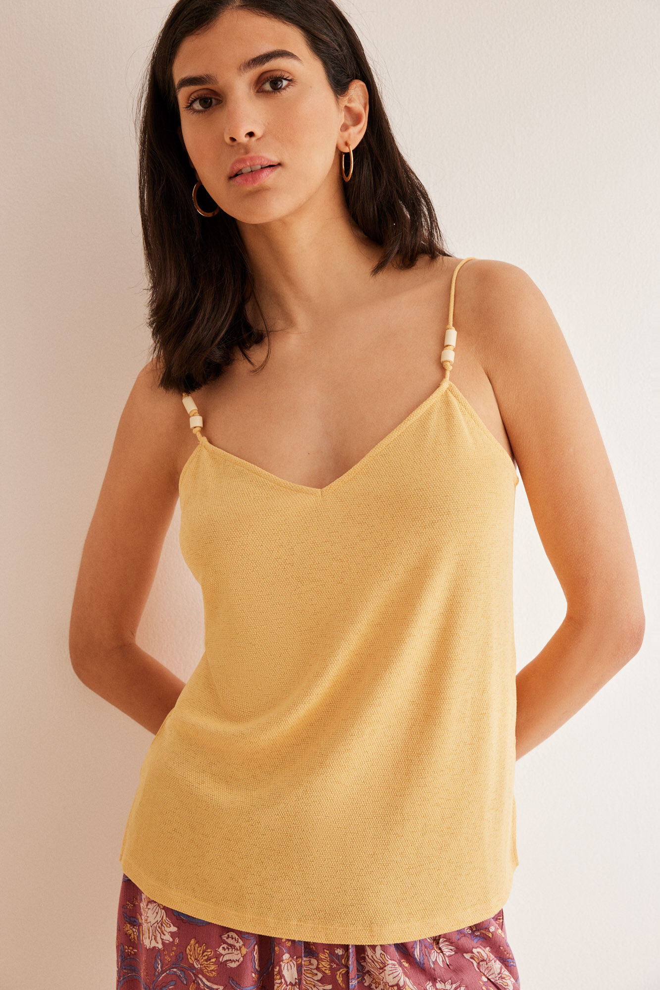 Women'secret Playera tirantes textura amarilla