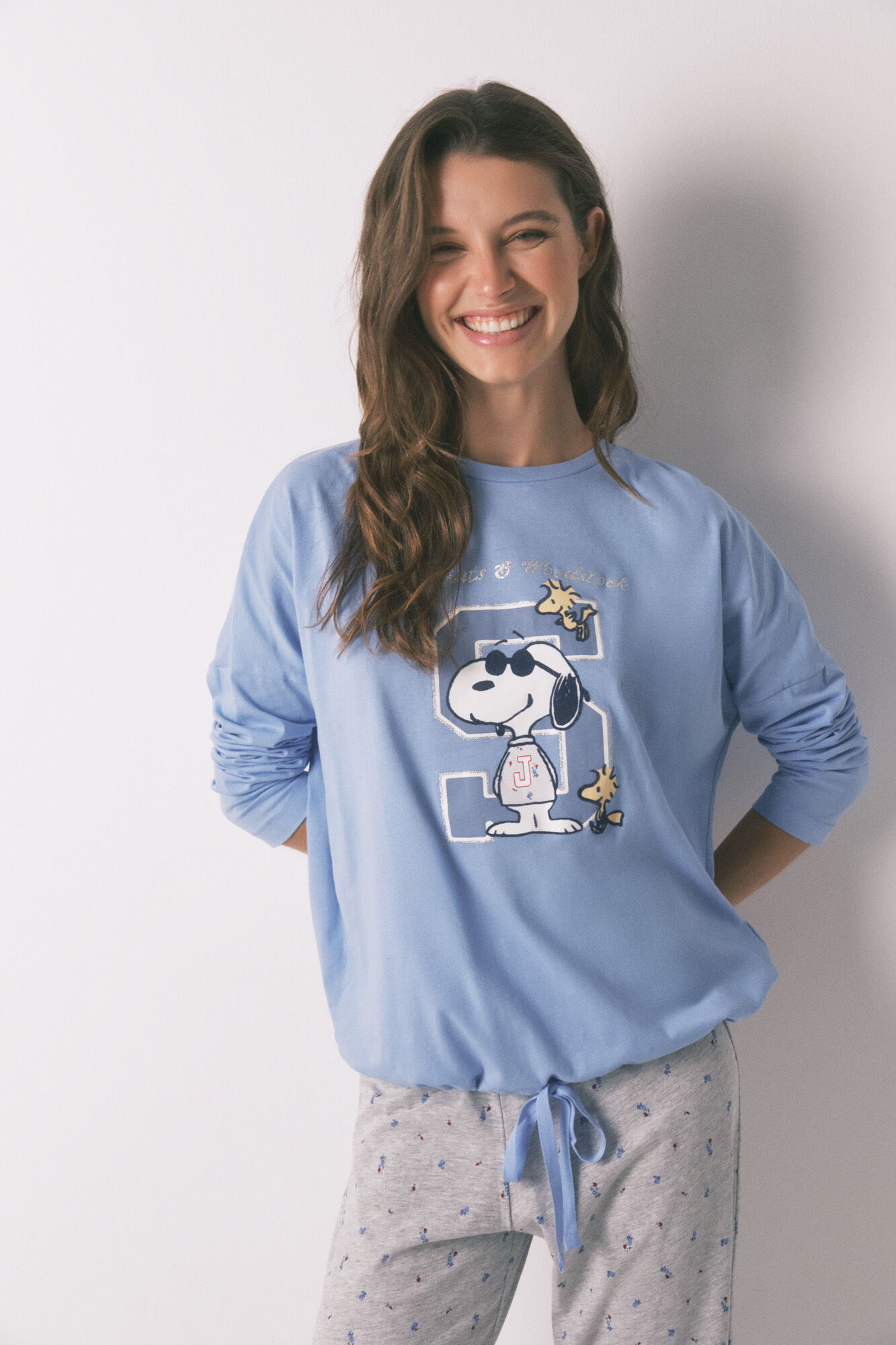 Women'secret Pijama larga algod&oacute;n Snoopy azul 