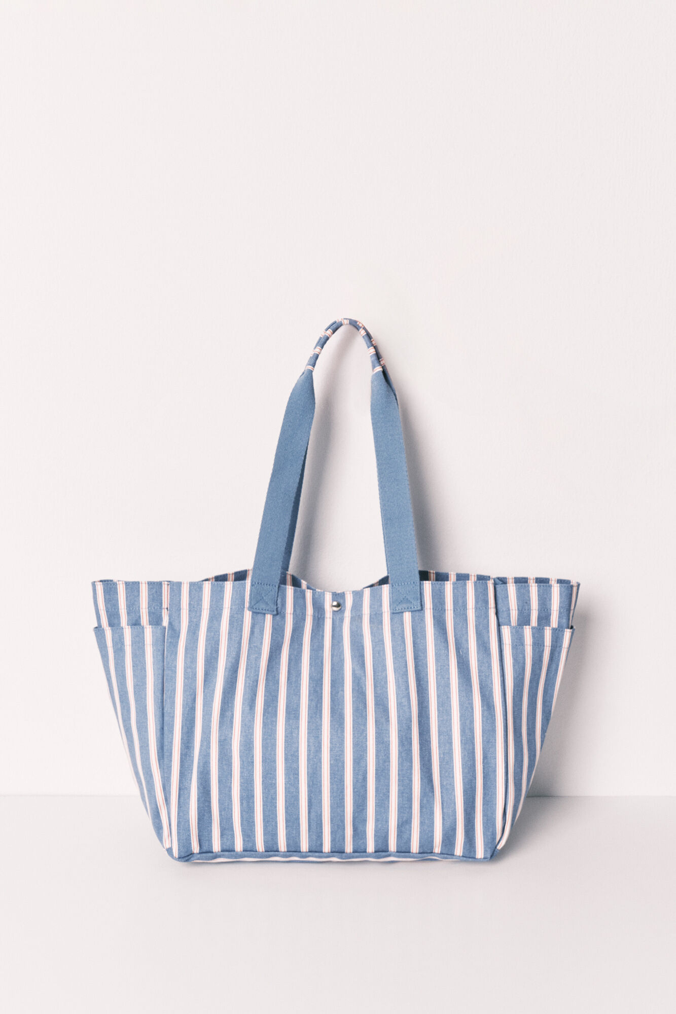 Women'secret Bolsa shopper de algod&oacute;n estampado de rayas azul