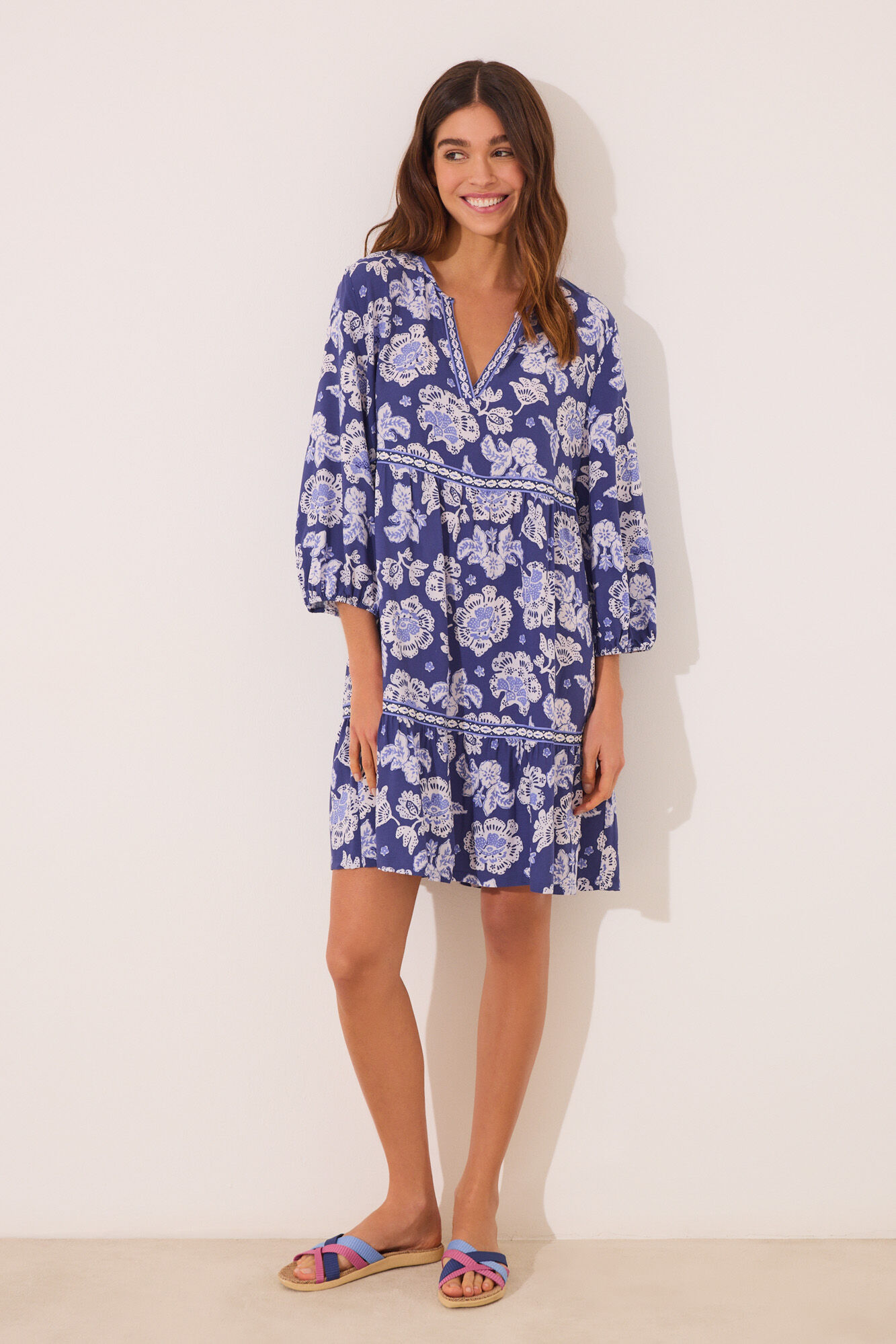 Women'secret Playera de dormir de viscosa con estampado azul estampado