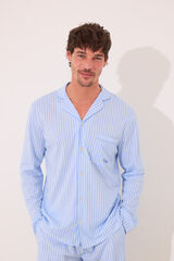 Womensecret Pijama camisera de algodón de rayas azules para hombre estampado