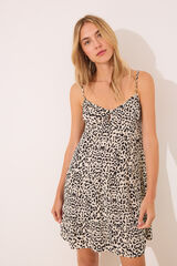Women'secret Vestido corto con tirantes animal print negro