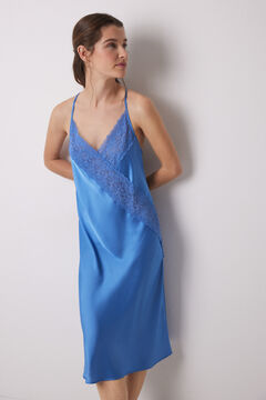 Womensecret Camisón midi satén y encaje azul estampado