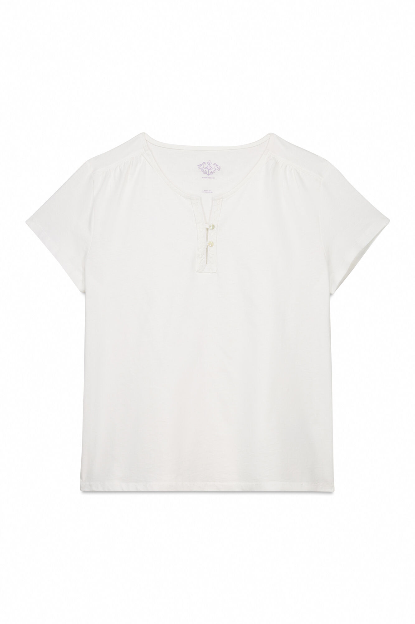 Women'secret Playera blanca de manga corta 100% algod&oacute;n marfil