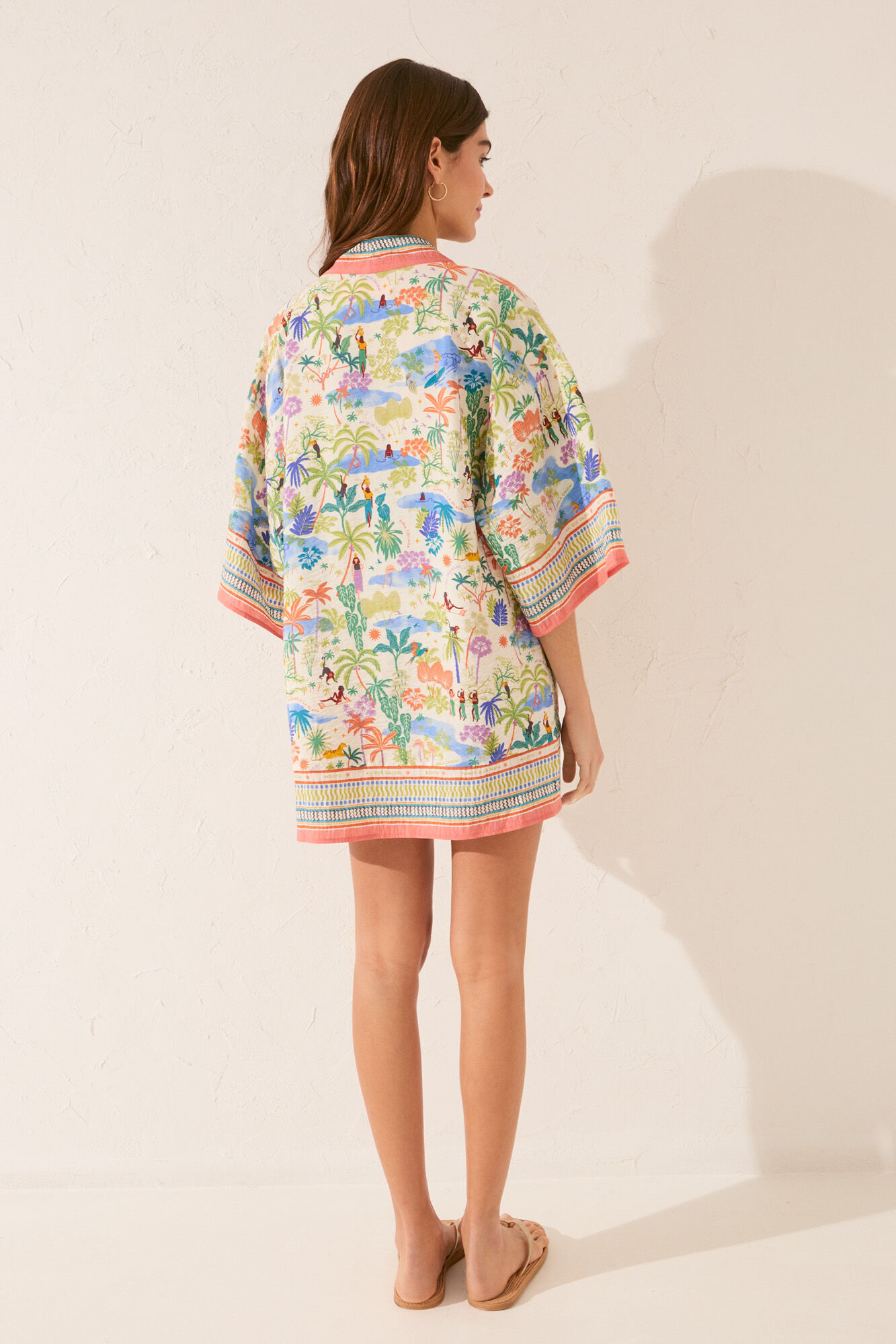 Women'secret T&uacute;nica kimono de viscosa con estampado de paisajes estampado