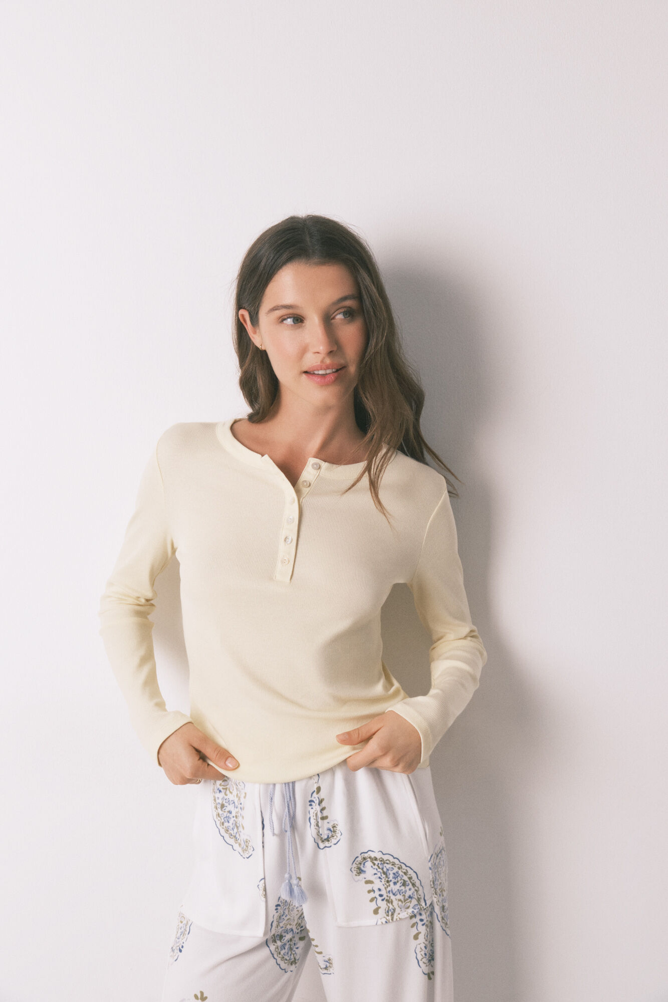 Women'secret Playera manga larga de algod&oacute;n amarilla