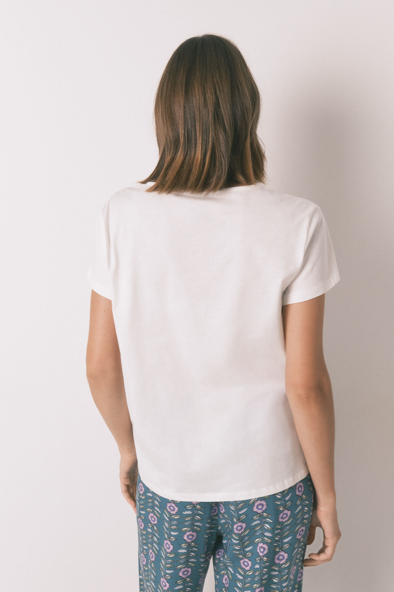 Women'secret Playera blanca de manga corta 100% algod&oacute;n marfil