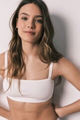 Women'secret Brasier top de algod&oacute;n acanalado blanco blanco