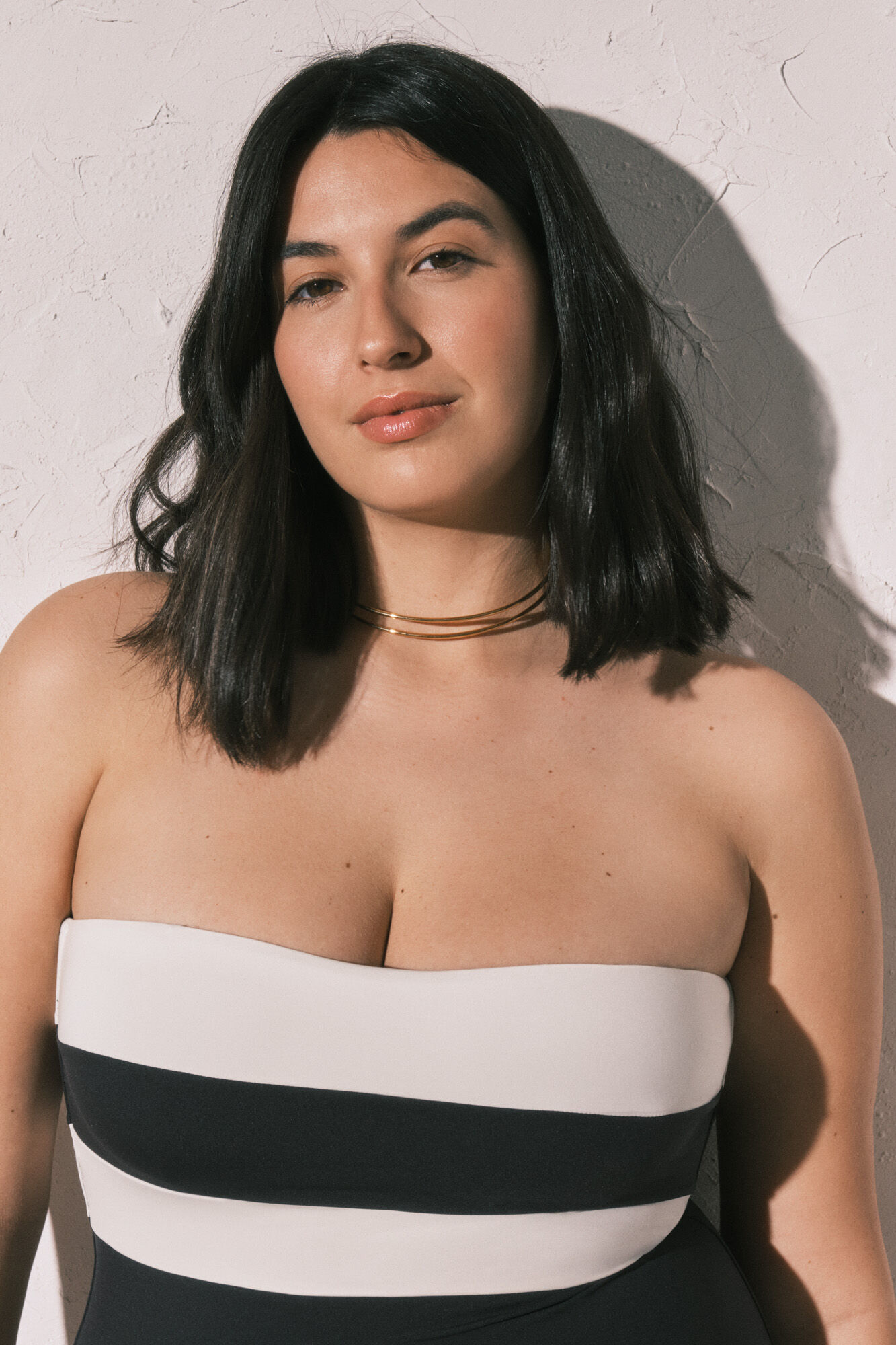 Women'secret Traje de ba&ntilde;o bandeau modelador color block B&W negro