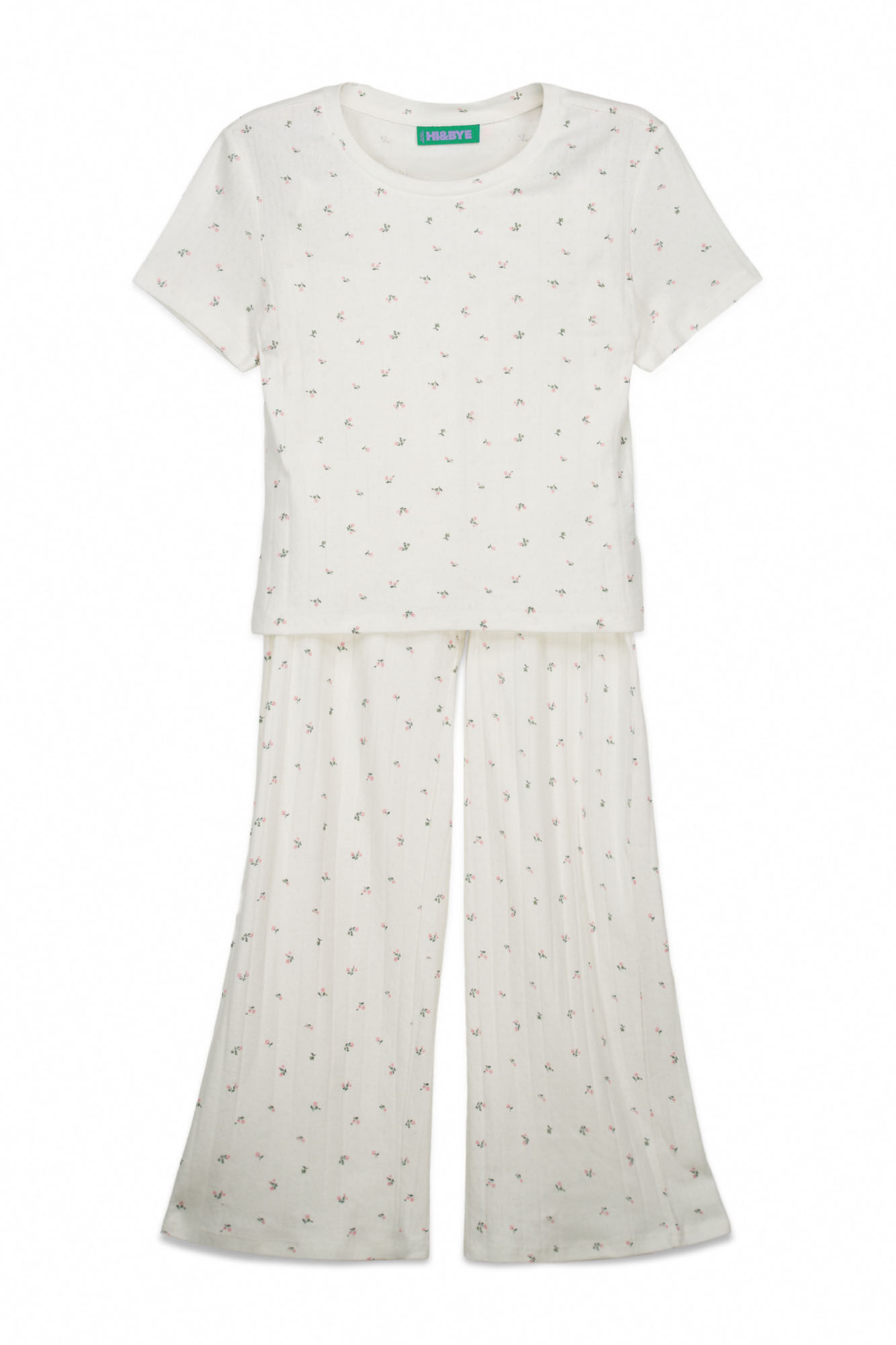HI&BYE Pijama larga de algod&oacute;n blanca con estampado de miniflores blanco