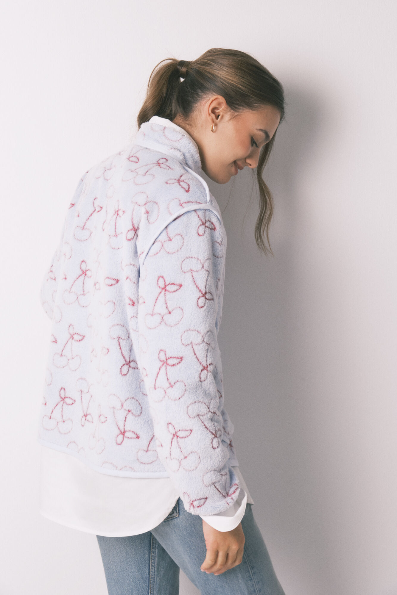 Women'secret Bata de polar con imitaci&oacute;n pelo Jacquard azul