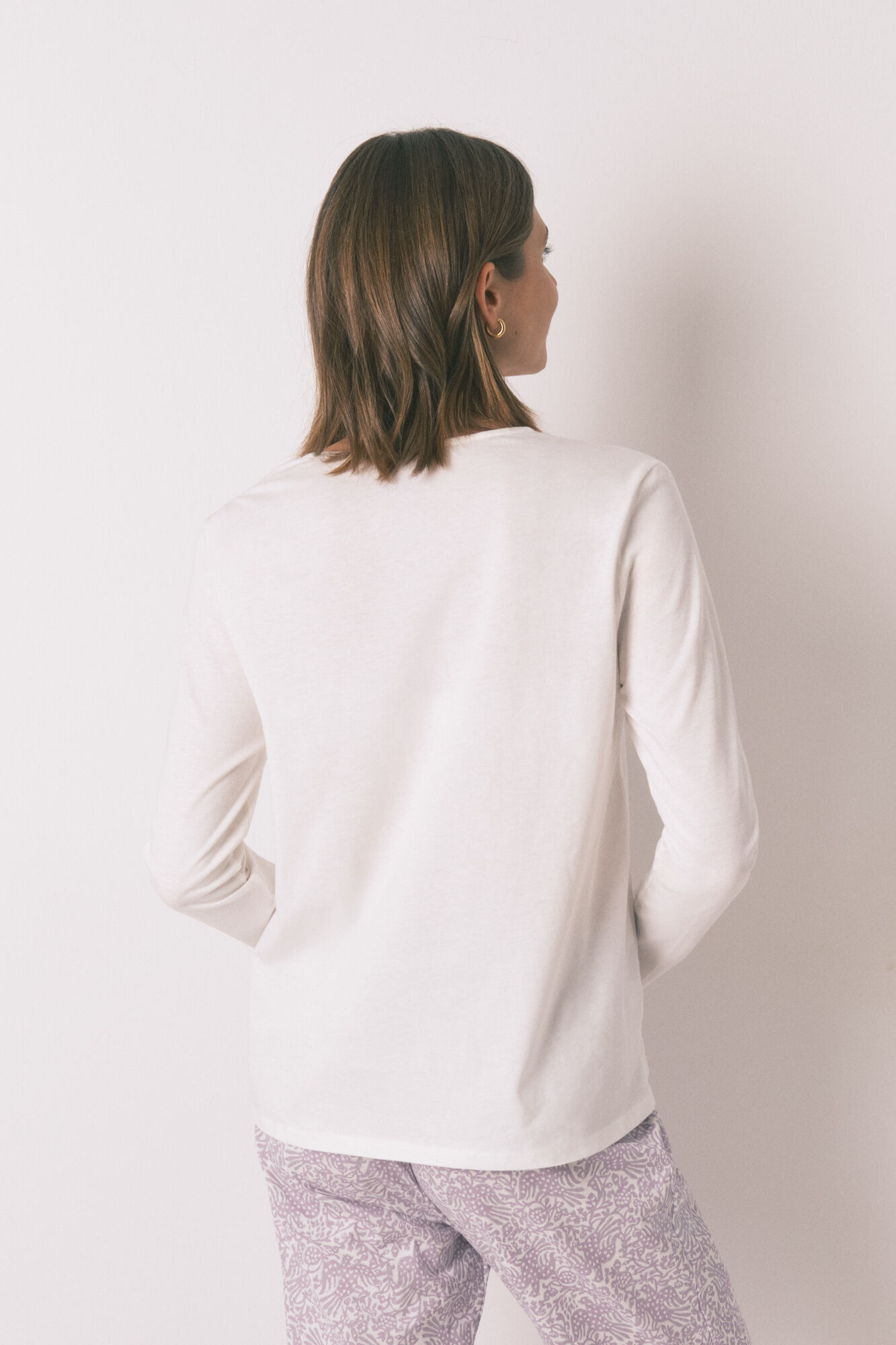 Women'secret Playera blanca de manga larga 100% algod&oacute;n blanco