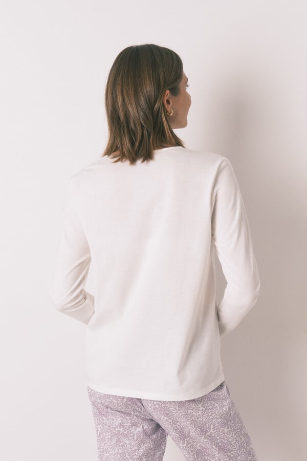 Women'secret Playera blanca de manga larga 100% algodón marfil
