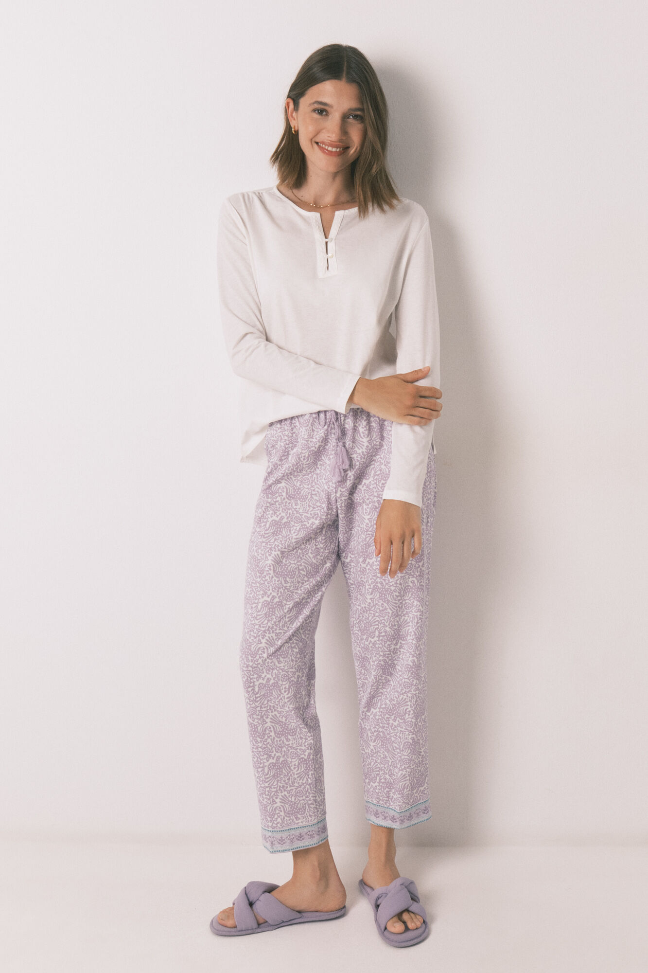 Women'secret Playera blanca de manga larga 100% algod&oacute;n blanco