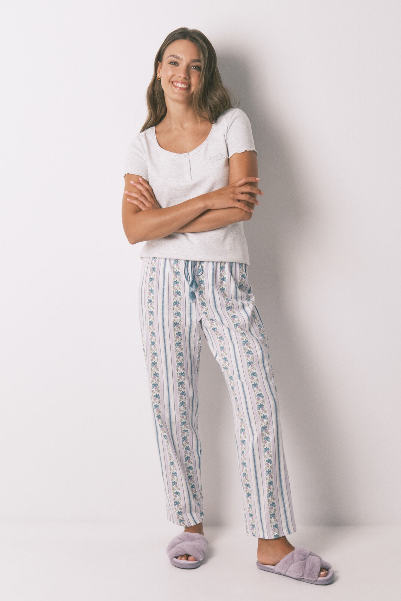 Women'secret Playera de manga corta de algod&oacute;n gris  gris