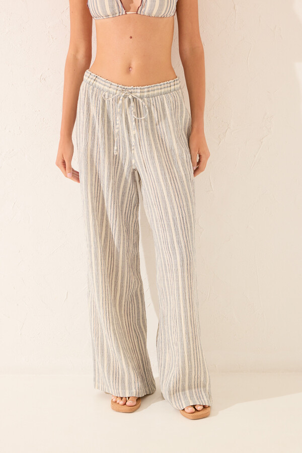 Women'secret Pantalón largo de rayas tejidas en gris gris