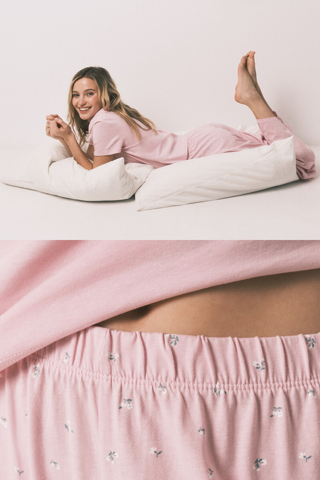 HI&BYE Pijama larga de algod&oacute;n rosa con estampado de mini flores