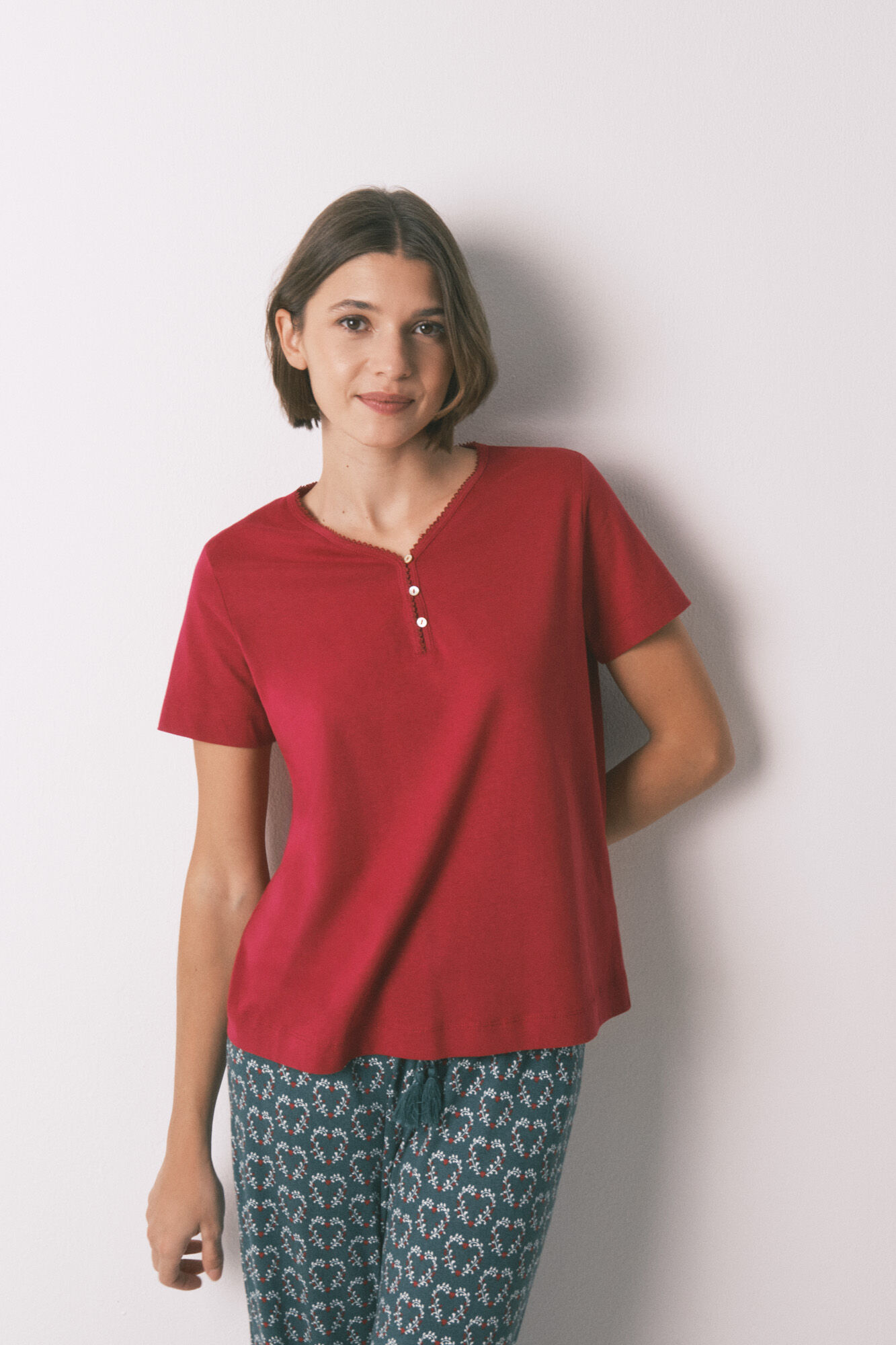 Women'secret Playera roja de manga corta 100% algod&oacute;n