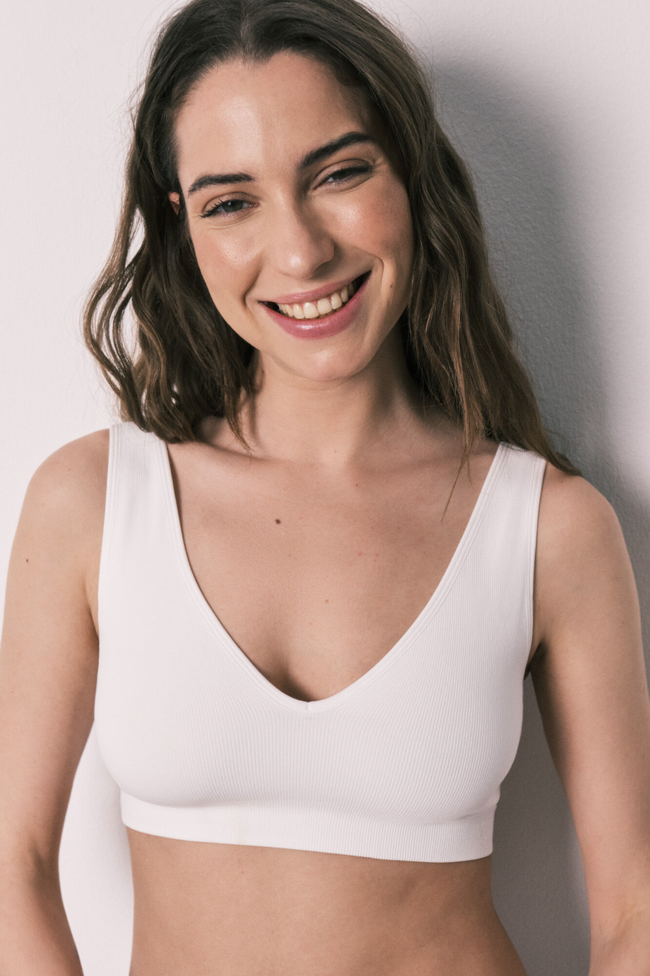 Women'secret Top halter liso clean cut blanco marfil