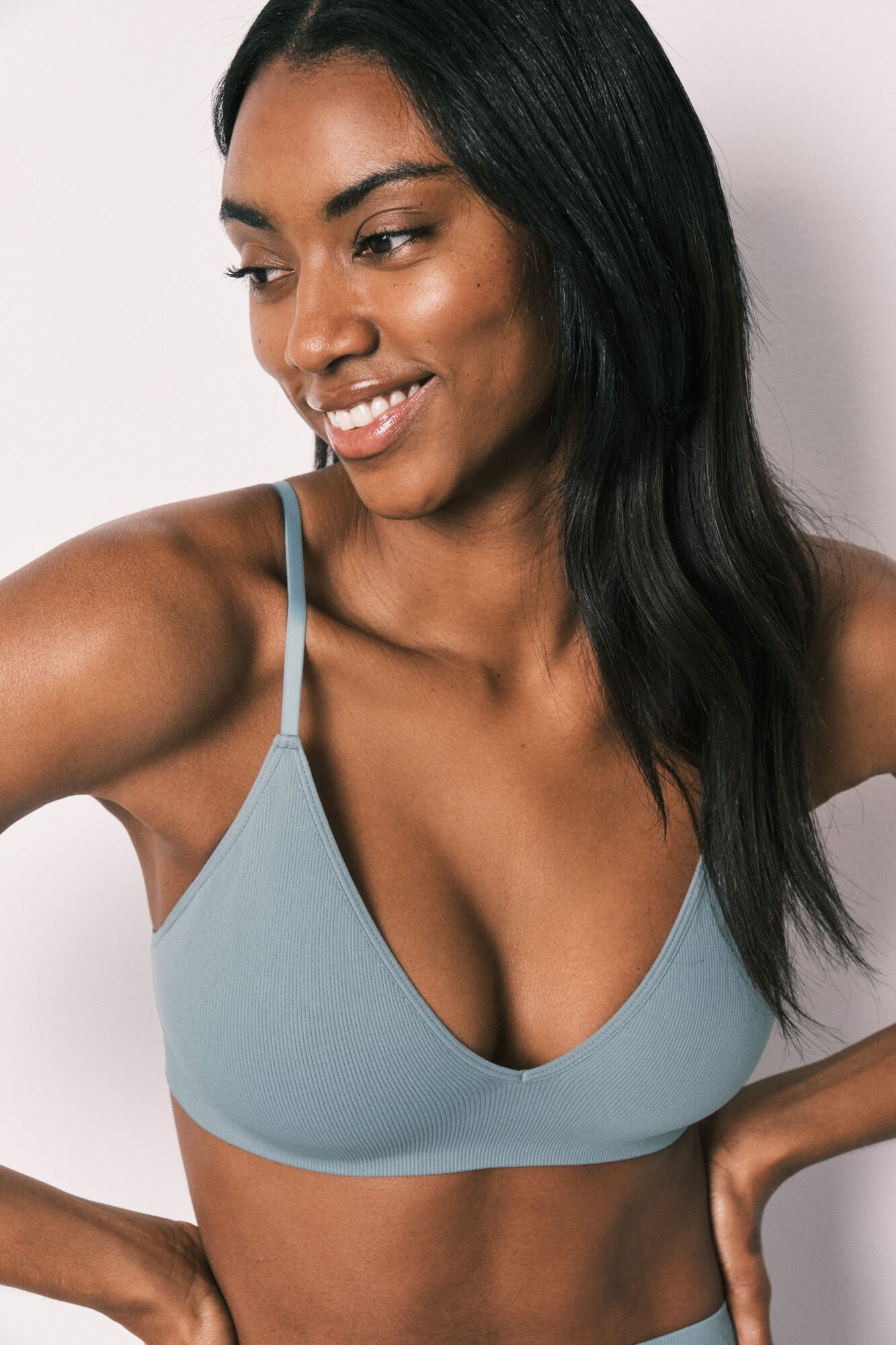 Women'secret Top triangular acanalado sin costuras azul