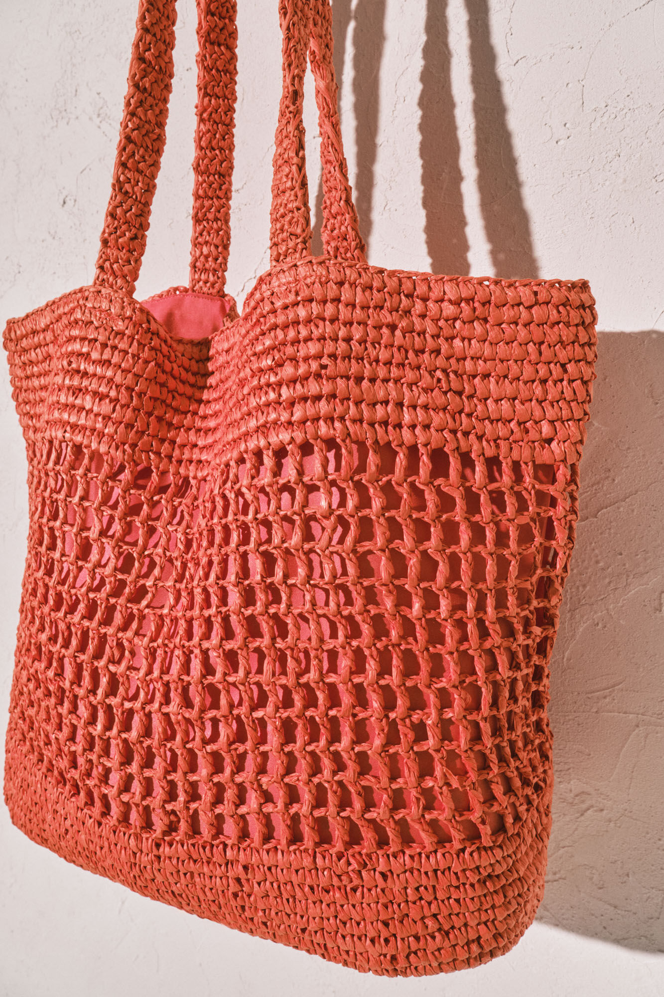 Women'secret Bolsa tote grande de rafia naranja coral
