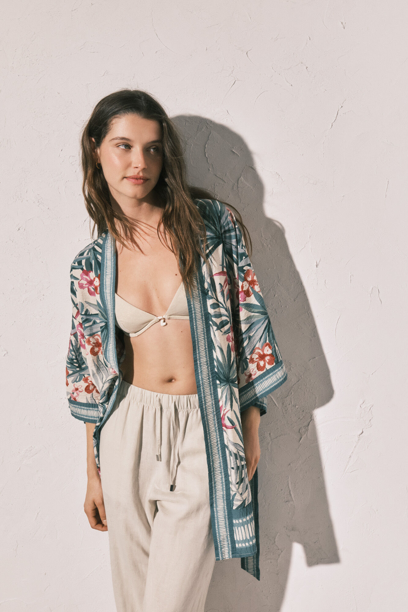 Women'secret Kimono estampado verde verde