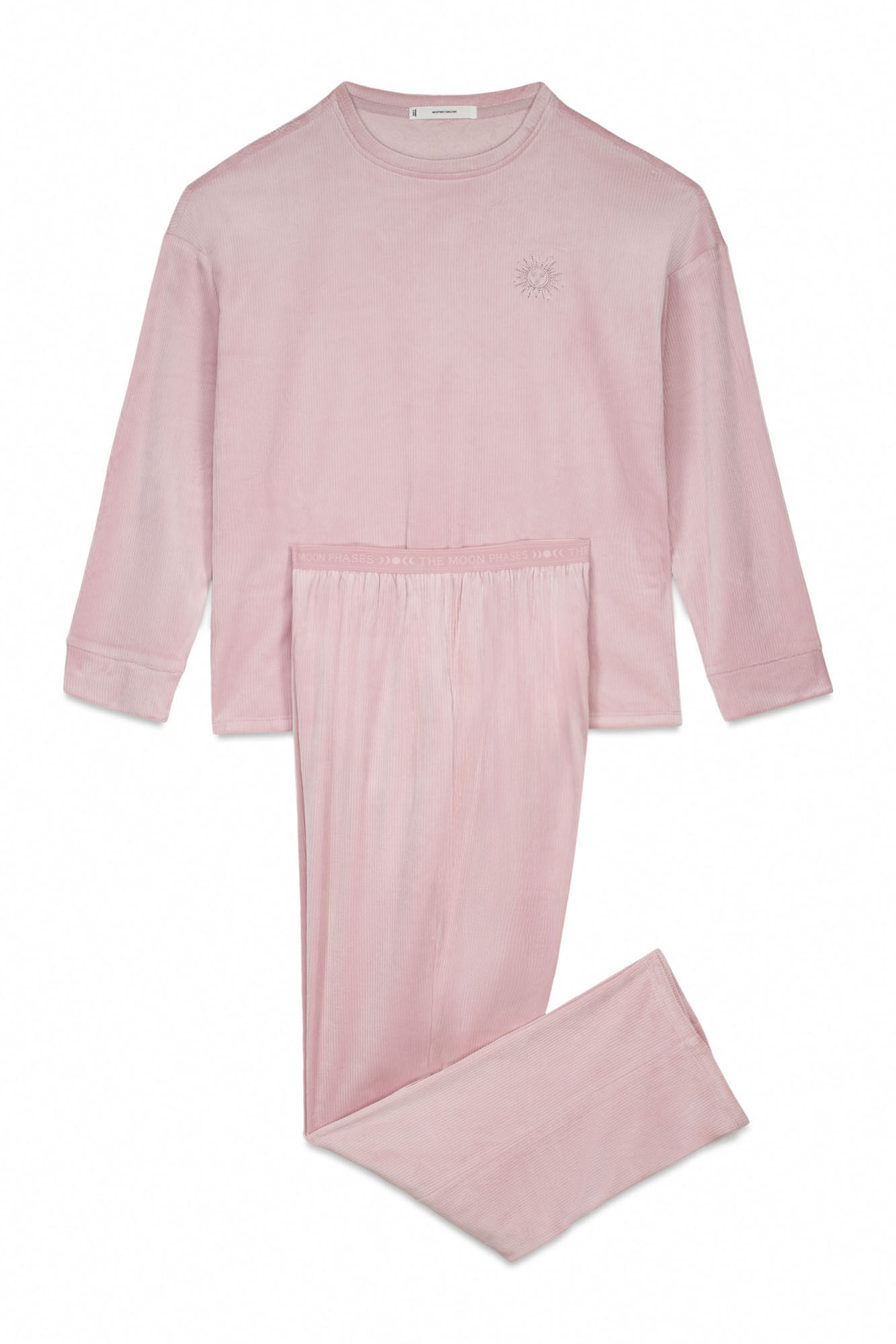 Women'secret Pijama larga de terciopelo rosa con canal&eacute;  rosa