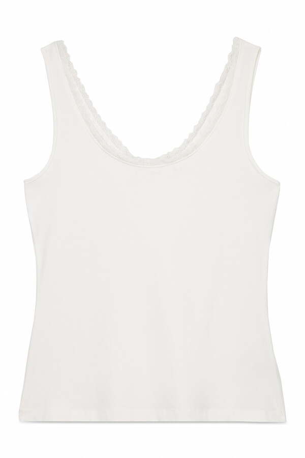 Women'secret Playera de tirantes de algodón blanco marfil