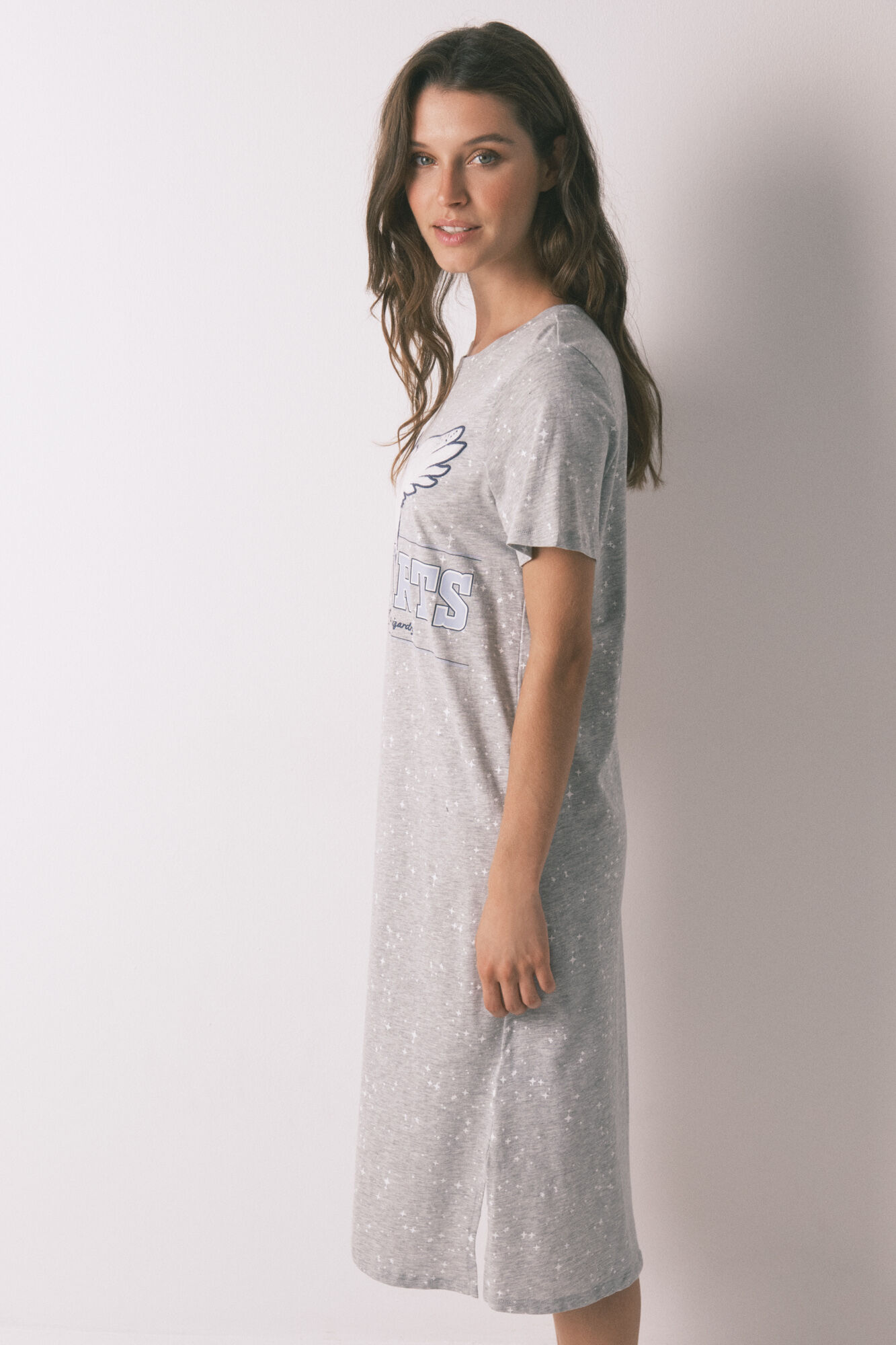Women'secret Playera de dormir midi de algod&oacute;n con estampado de Hedwig gris gris