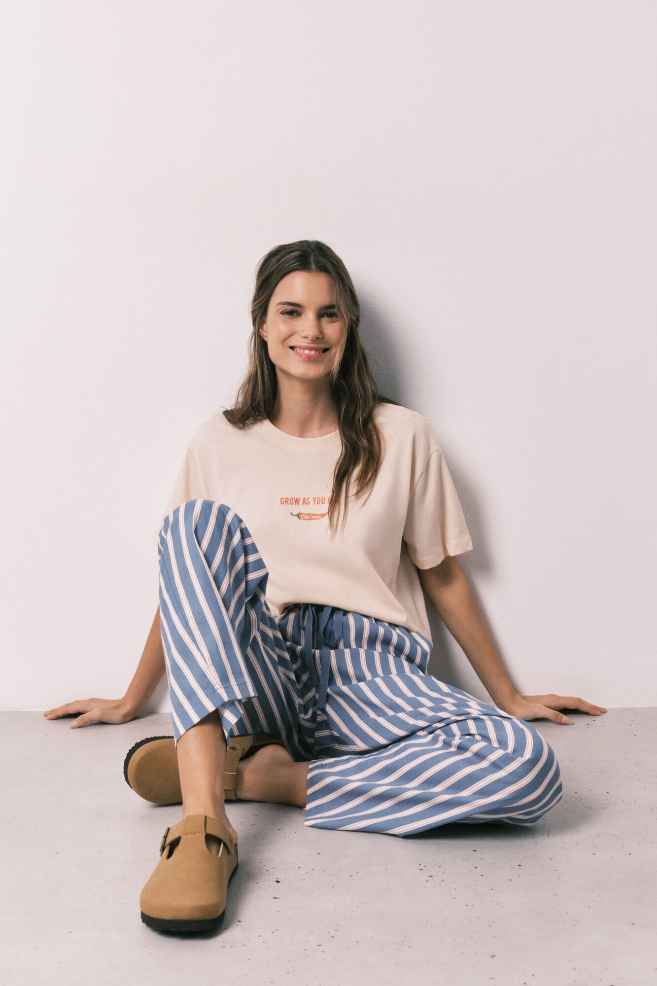 Women'secret Pantal&oacute;n largo de viscosa estampado de rayas