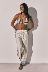 Women'secret Pantal&oacute;n largo fluido de rayas marr&oacute;n marfil