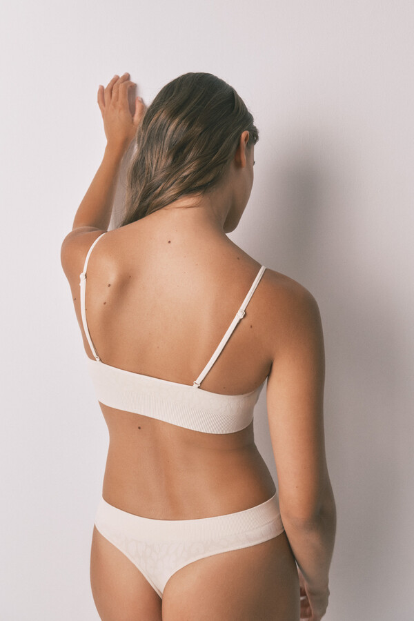 Women'secret Top sin costuras NATURAL estampado animal beige café