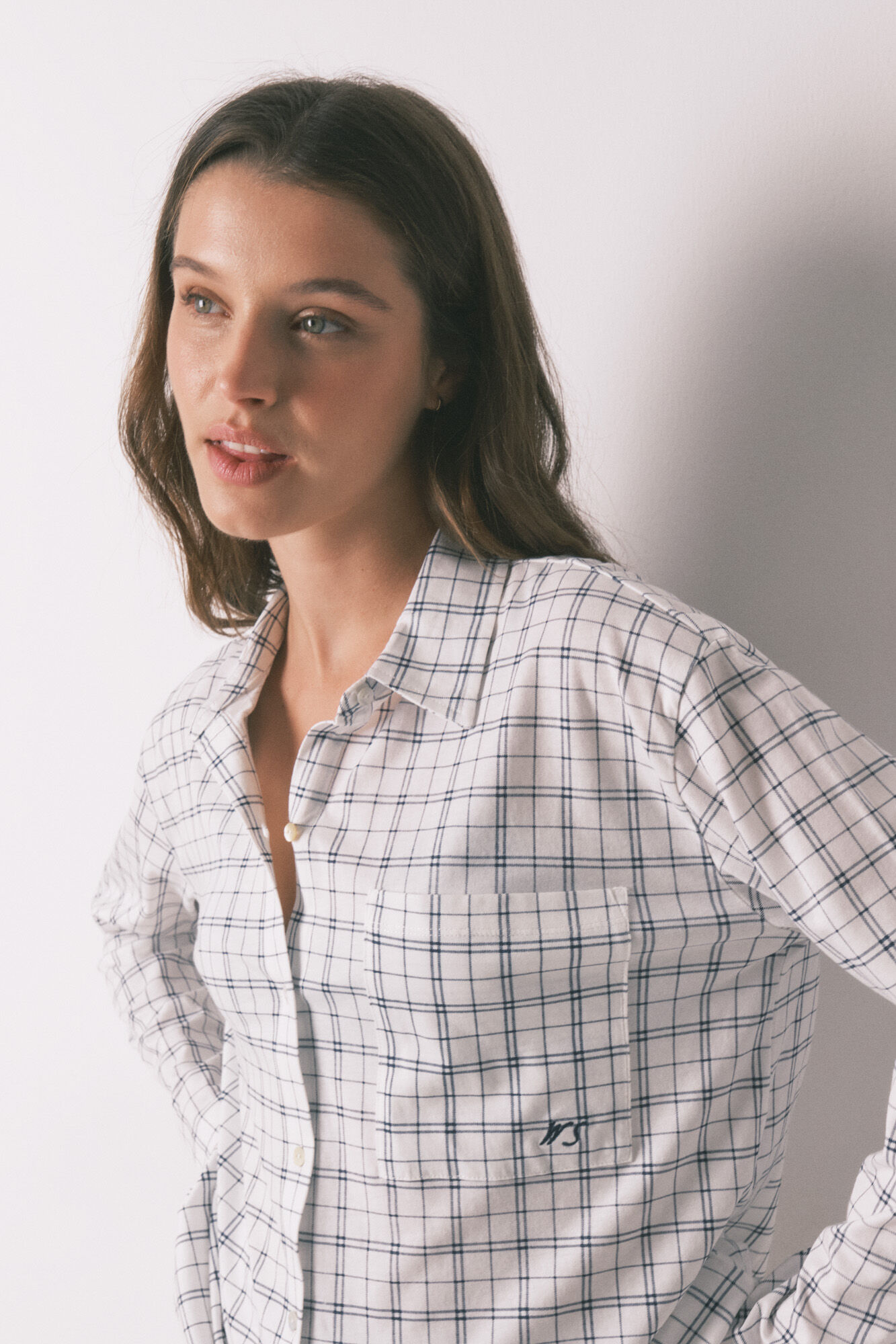 Women'secret Pijama camisera a cuadros de algod&oacute;n azul blanco
