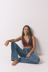 Women'secret Brasier bralette de cuello halter granate con encaje p&uacute;rpura