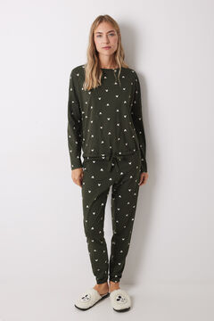 Womensecret Pijama larga con logo de Mickey Mouse kaki
