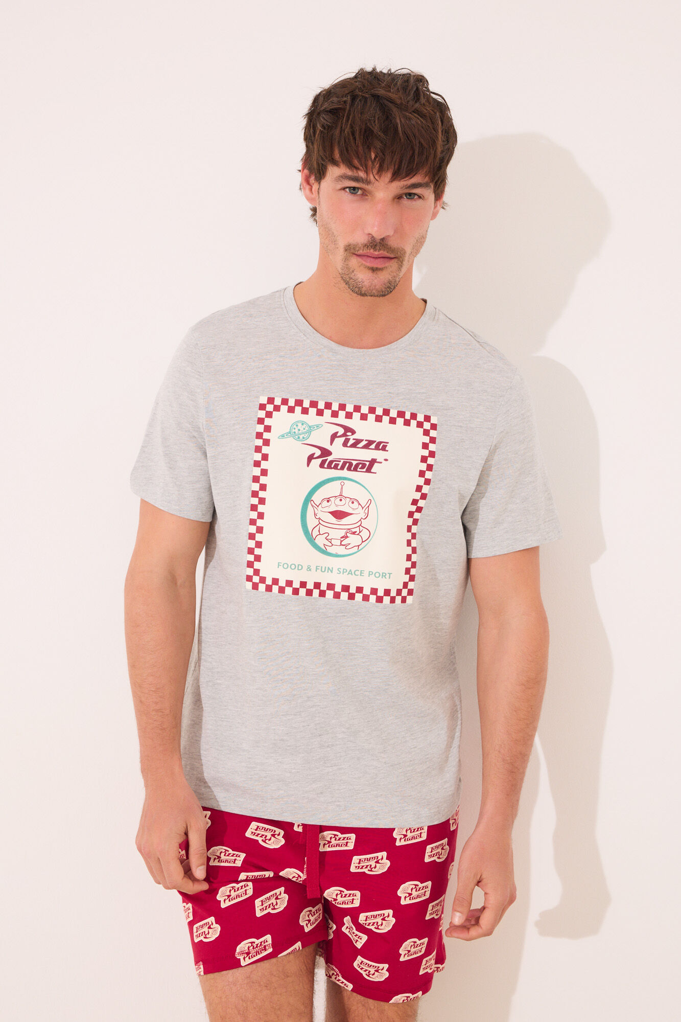 Women'secret Pijama corta hombre 100% algod&oacute;n Pizza Planet rojo