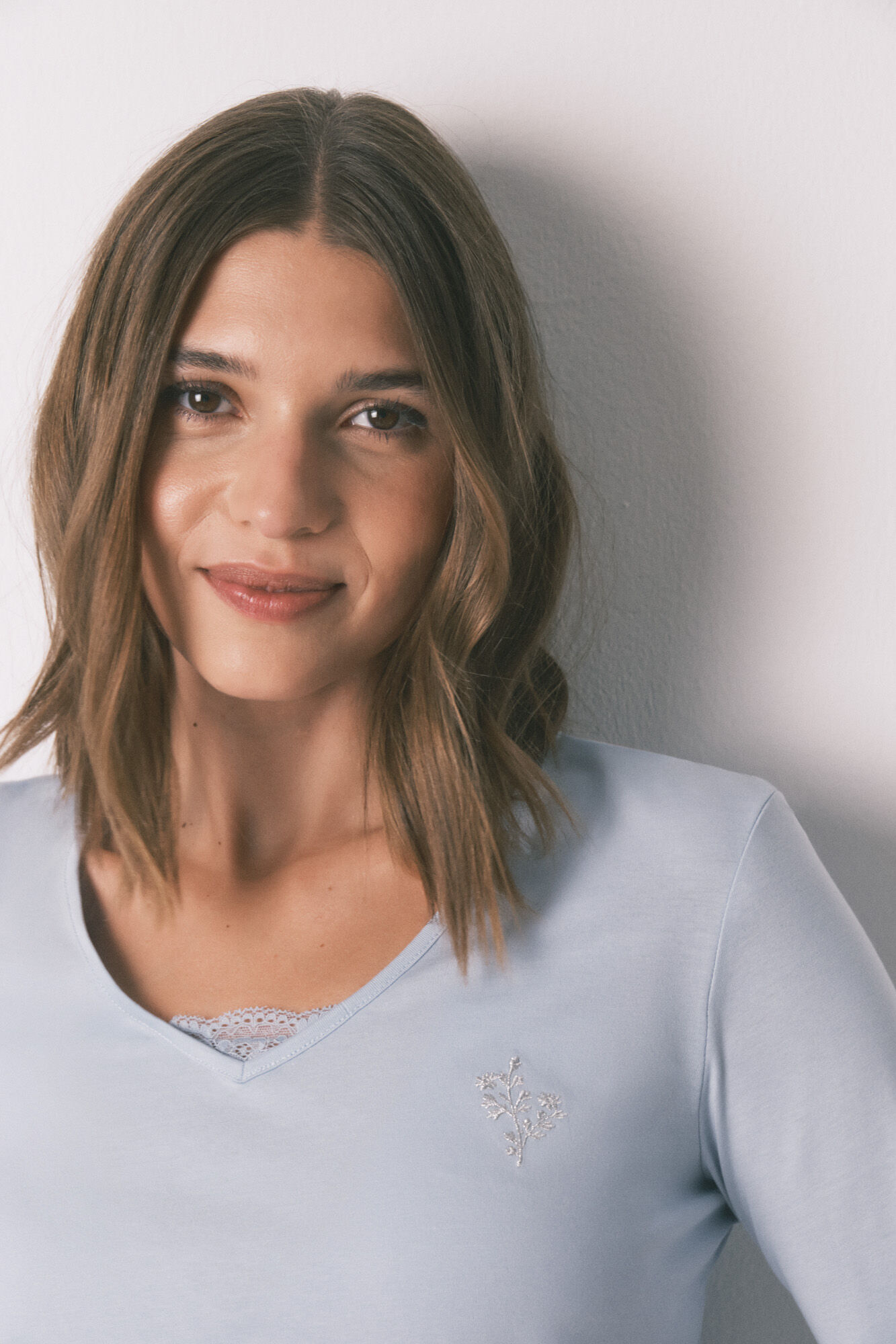 Women'secret Pijama largo con estampado floral azul 100% algod&oacute;n