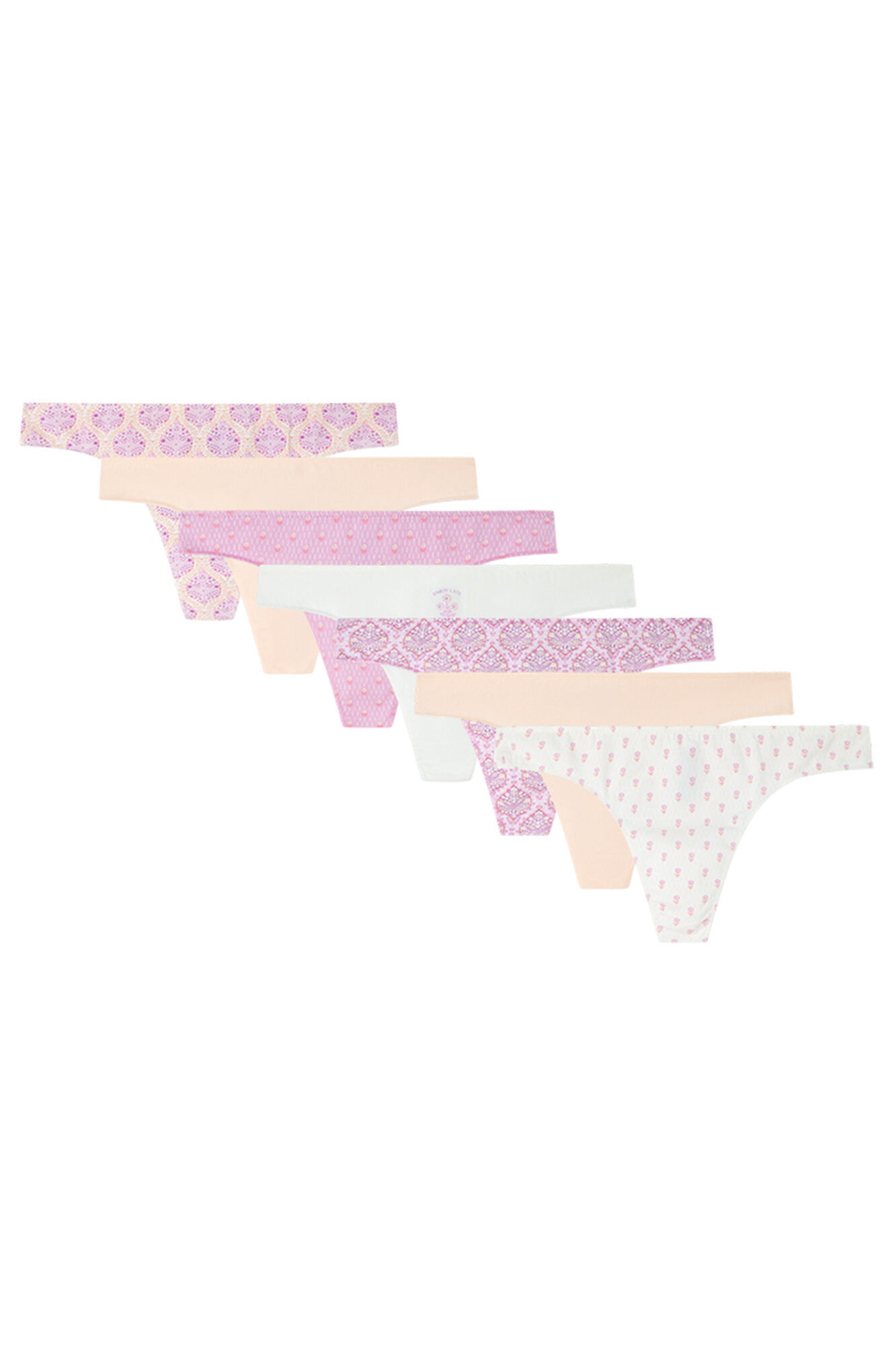 Women'secret Pack de 7 tangas de algod&oacute;n en tonos rosas estampado