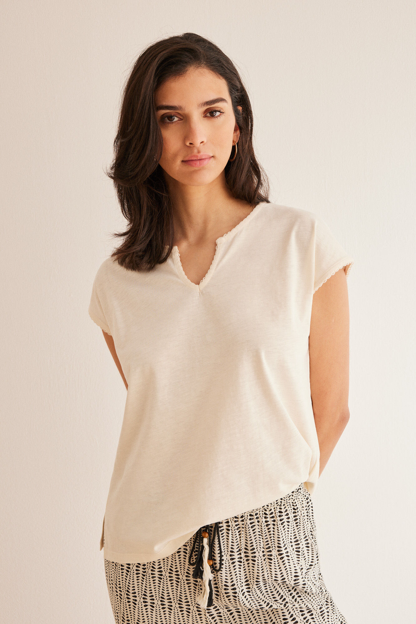 Women'secret Playera algod&oacute;n marfil