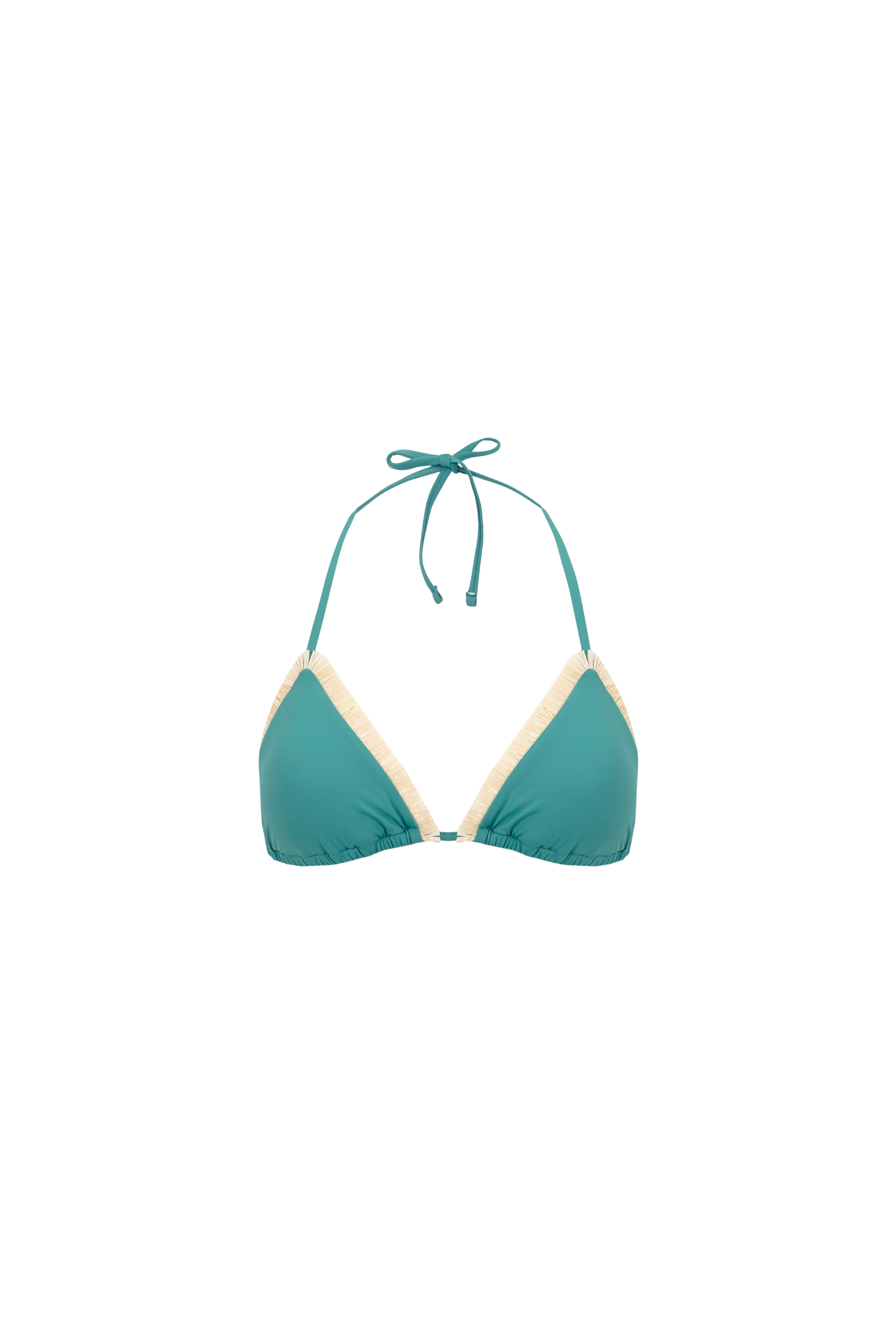 Women'secret Top de bikini triangular con flecos verdes verde