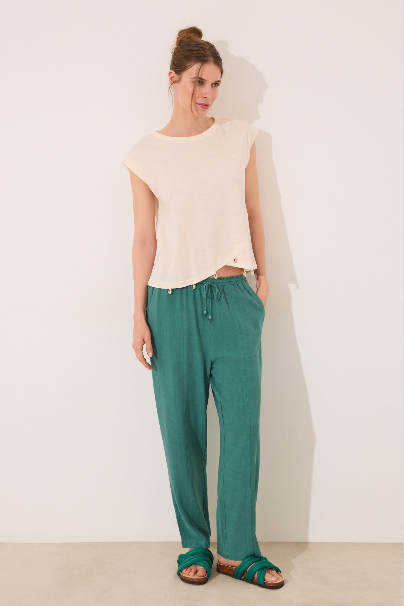 Women'secret Playera de manga blanca  marfil