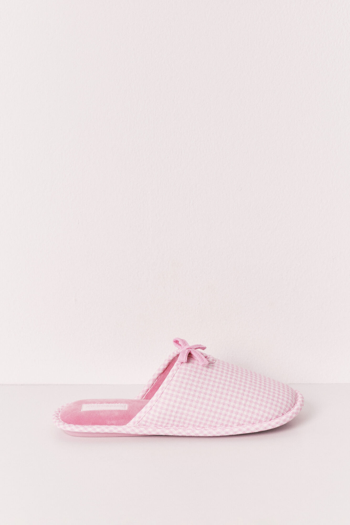Women'secret Pantuflas estampado vichy con lazo rosa rosa